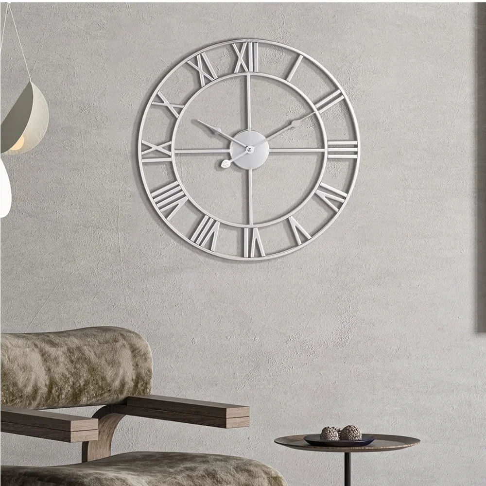 16” Metal Roman Numeral Wall Clock in Silver